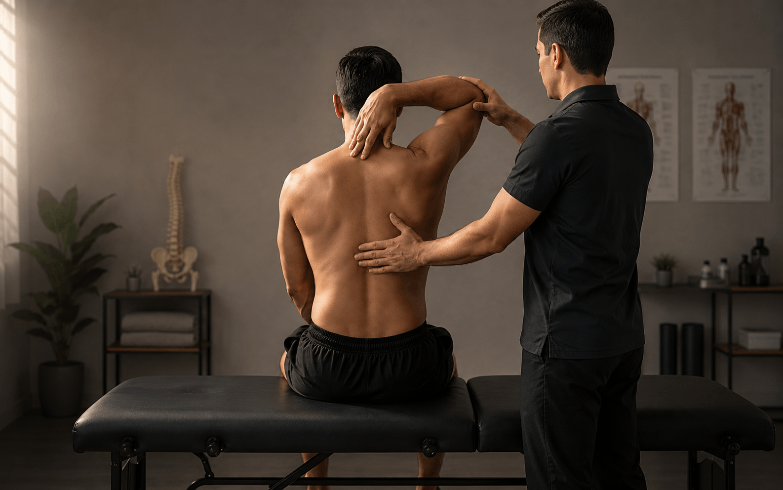 Terapia manual para dolor lumbar en camilla
